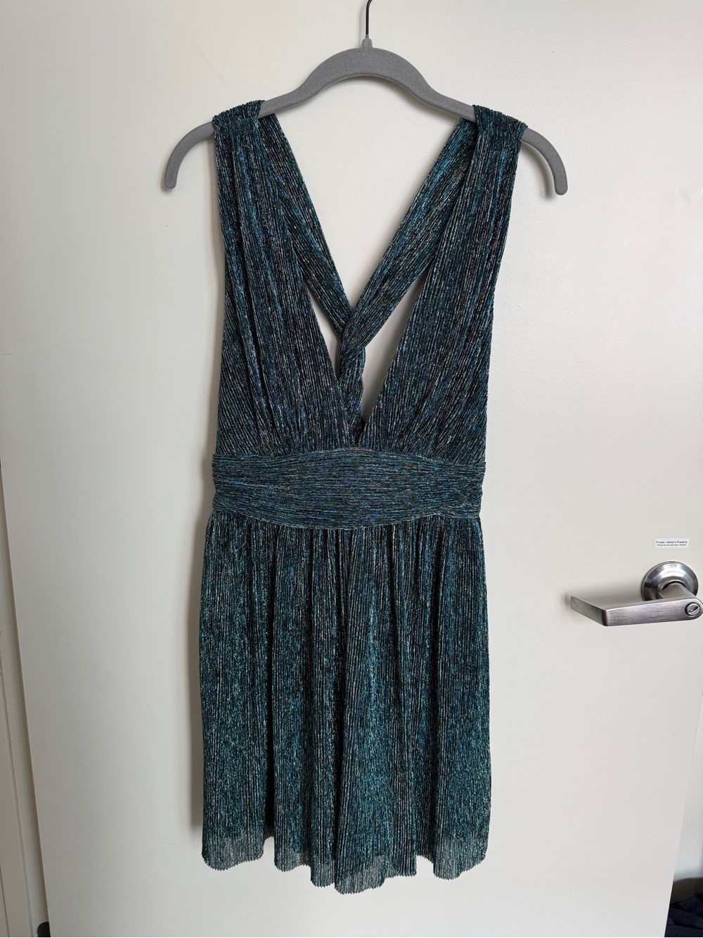 Lulus Shimmery Teal Deep V Open Back Mini Dress Size M